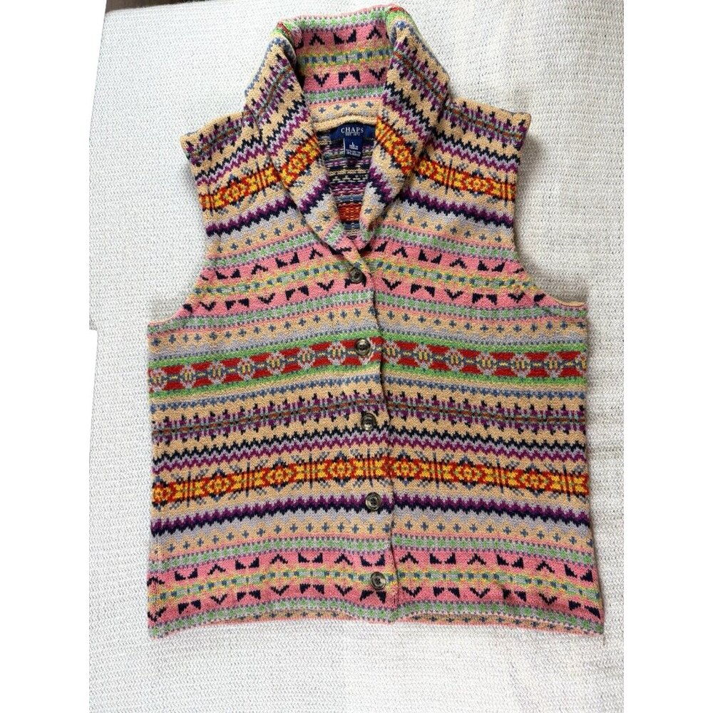 Vintage Chaps Colorful Knit Vest Women Size Large Patterned Sleeveless‎